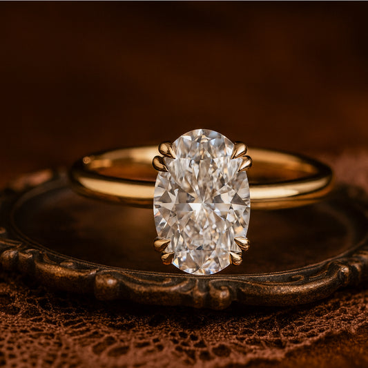 Oval Cut Lab Grown Diamond Solitaire Engagement Ring In 14K Gold