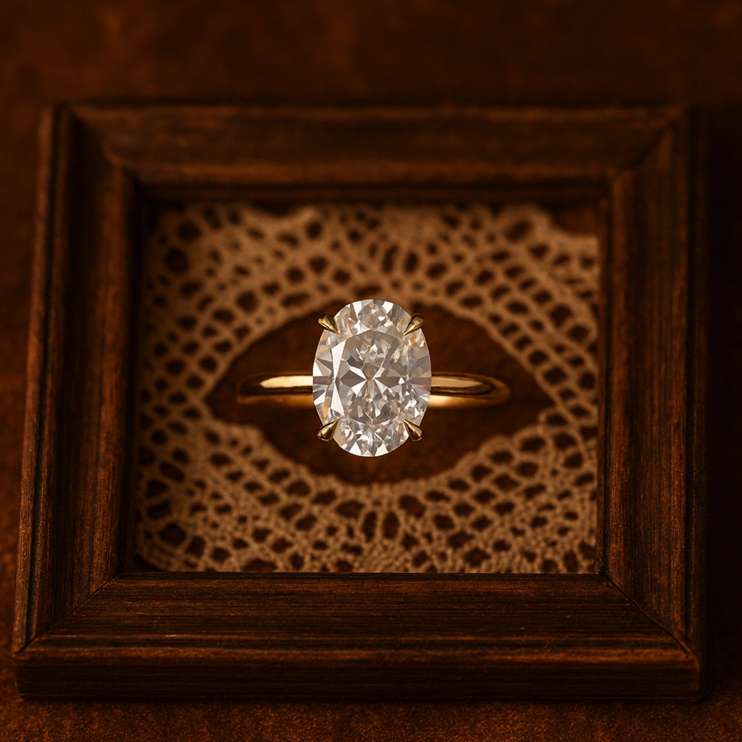 Oval Cut Diamond Solitaire Ring Gold Vintage Style