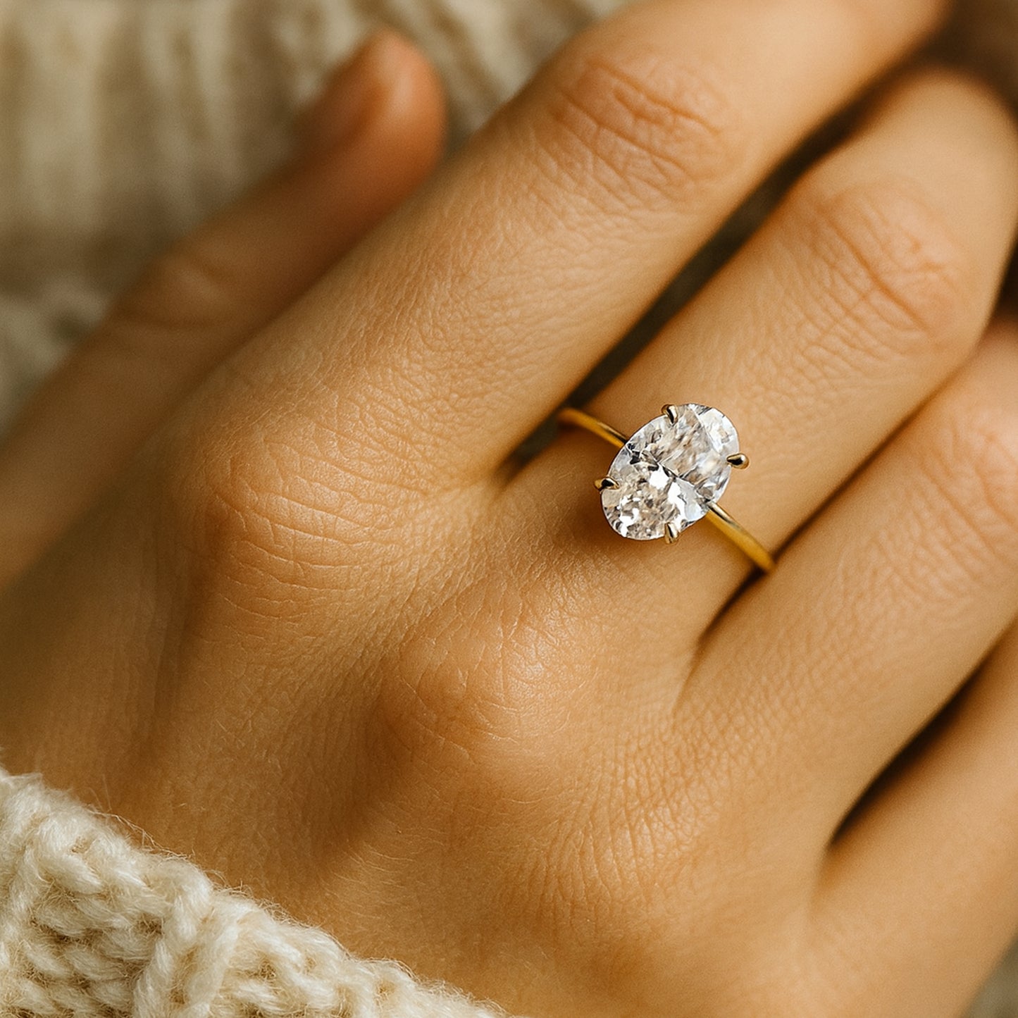 Oval Cut Diamond Solitaire Ring Gold Vintage Style