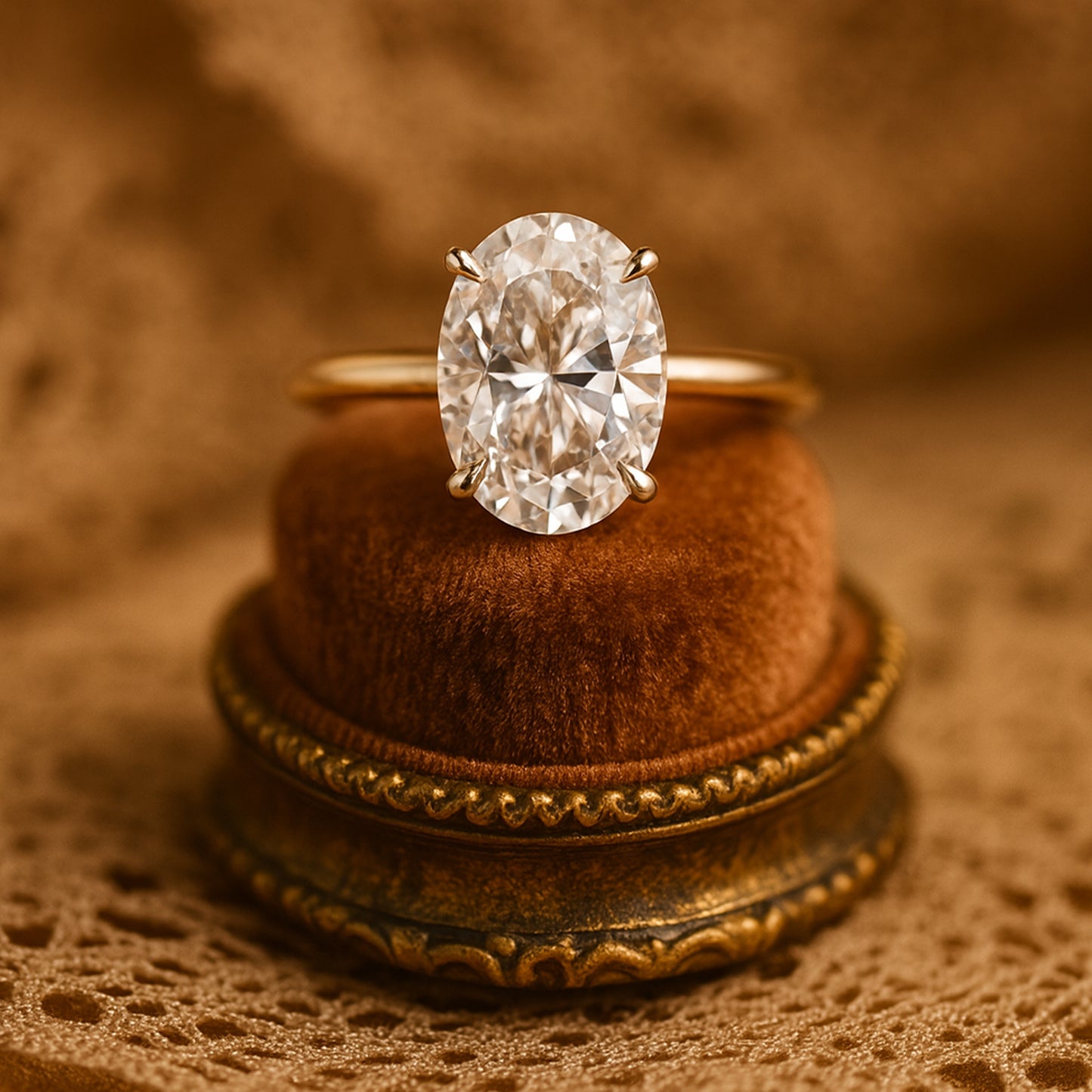 Oval Cut Diamond Solitaire Ring Gold Vintage Style