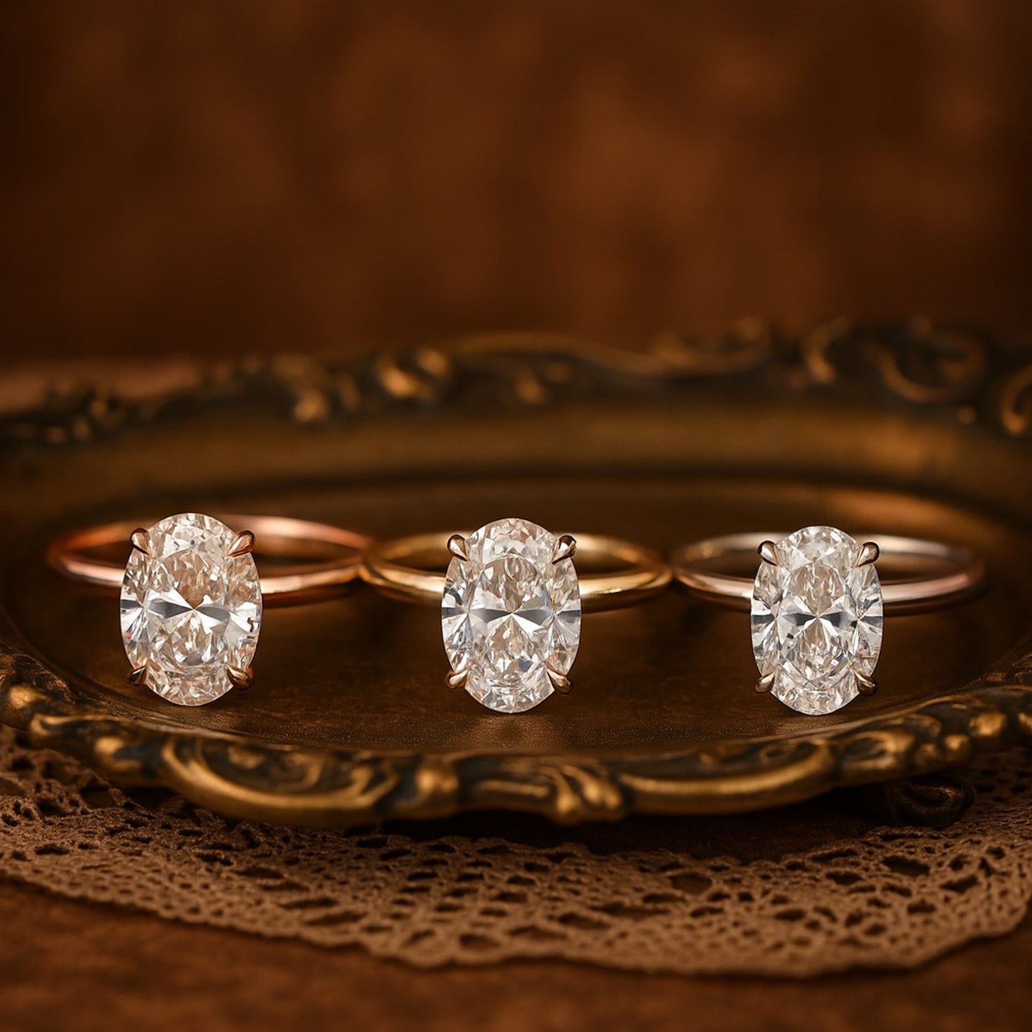 Oval Cut Diamond Solitaire Ring Gold Vintage Style
