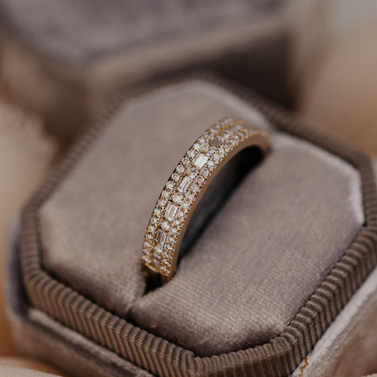 Three Row Diamond Baguette Eternity Ring, Wedding Band Fine Jewelry With 1.50 Ct And Brilliant Design
