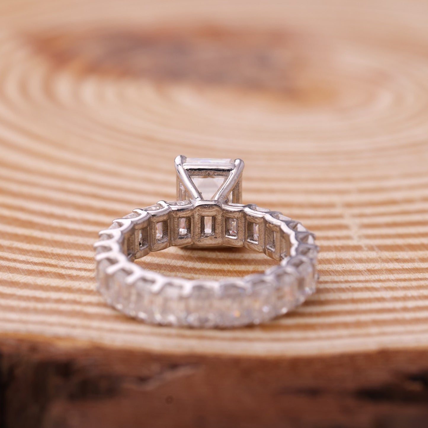 Emerald & Baguette Moissanite Ring, Three Stone Engagement Fine Jewelry With Glamour