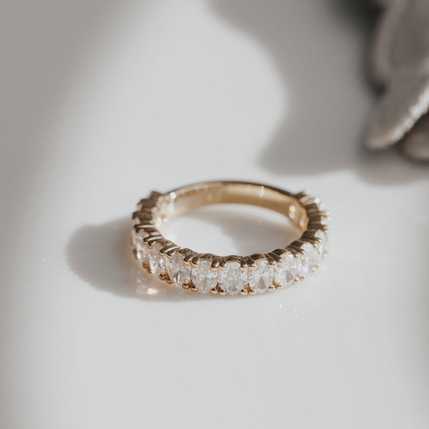 14K Yellow Gold Oval Eternity Band, Moissanite Wedding Ring Fine Jewelry With Timeless Elegance