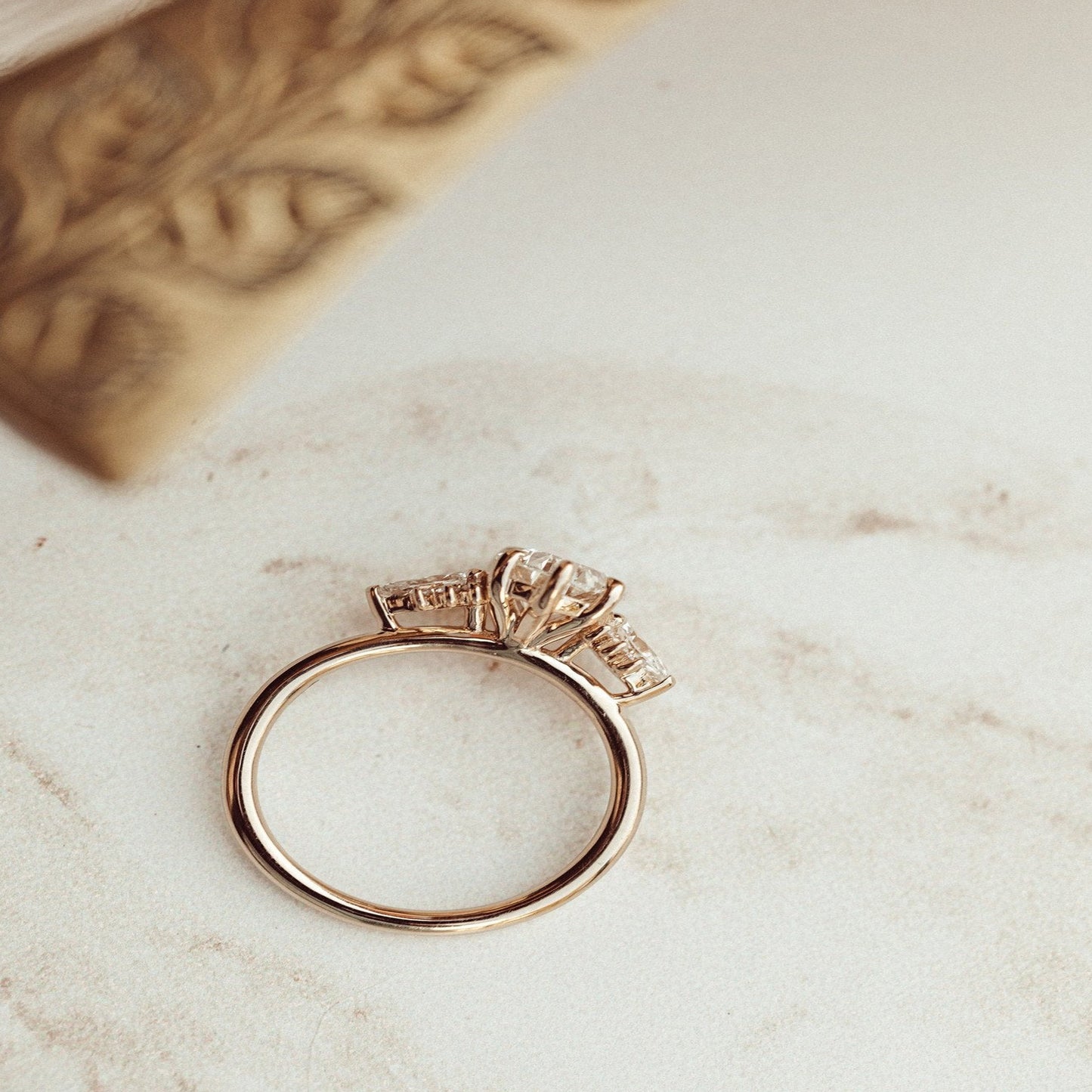 Three Stone Oval Moissanite Promise Ring, 10K Rose Gold Engagement Fine Jewelry With Sparkle