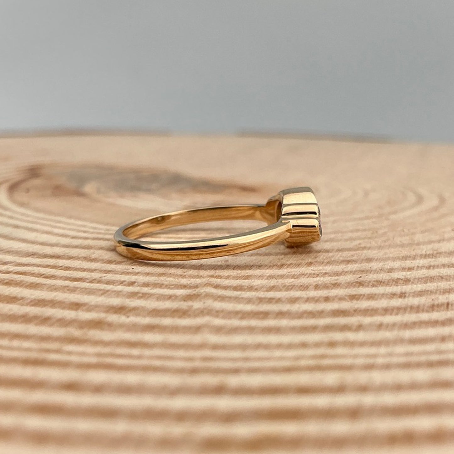 Premium 1 Carat Moissanite Ring With Square Setting And Textured Ribbed Band In Multiple Metals