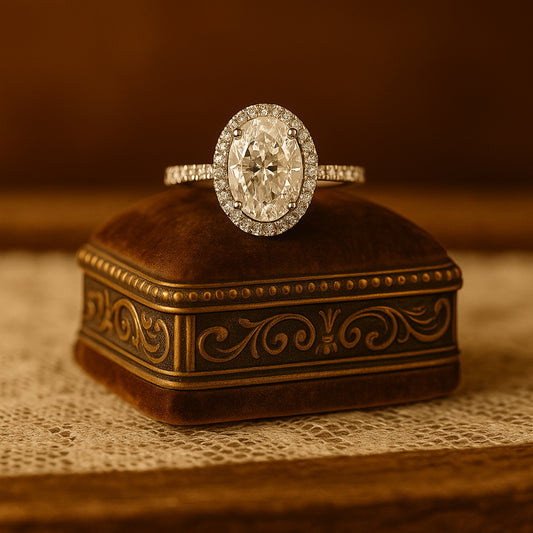 Halo Vintage Eternity Pave Oval Cut Moissanite Engagement Ring With Diamond-Like Brilliance In Rose Gold