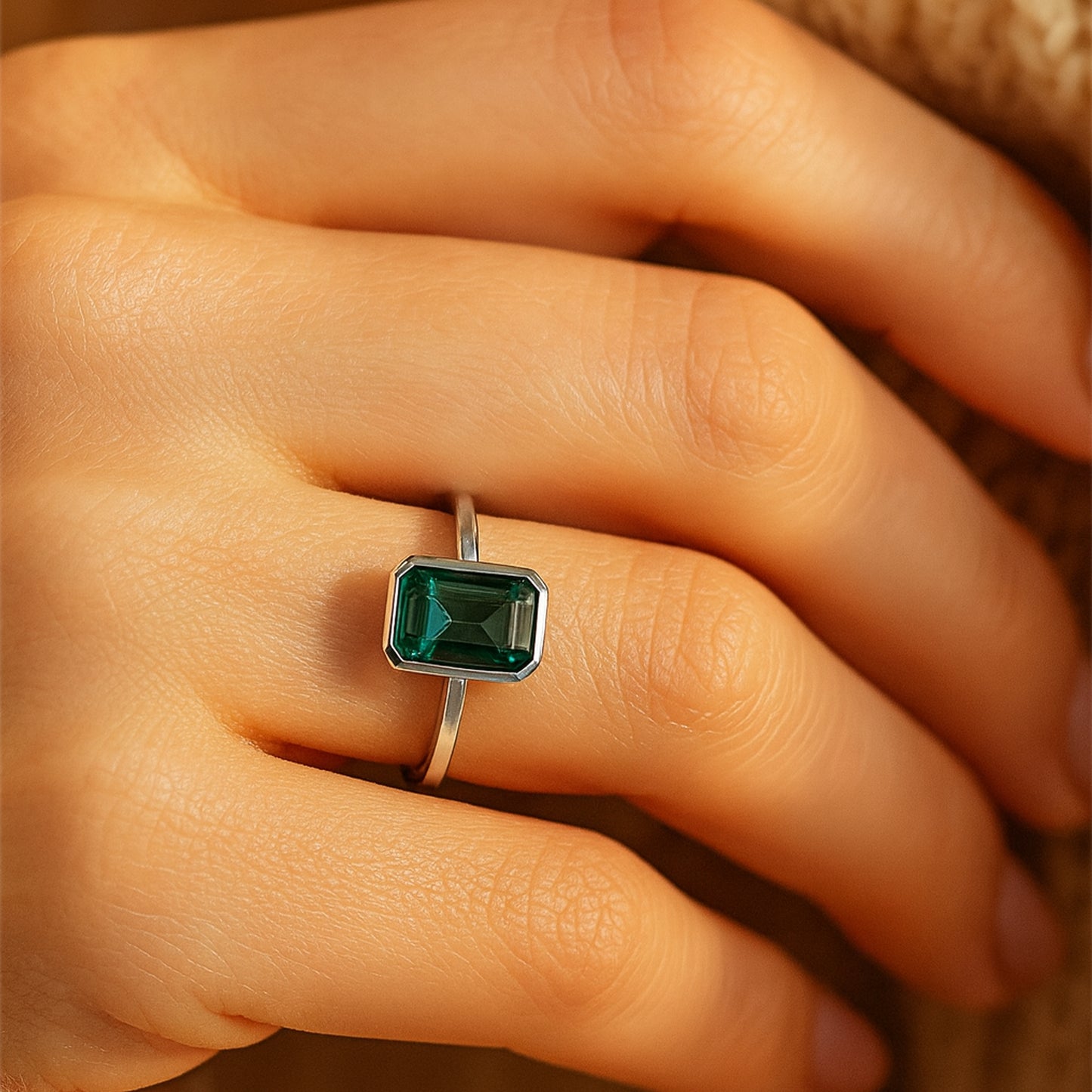 Emerald Cut Green Gemstone Ring In 18K Gold | Elegant Minimalist Engagement Ring