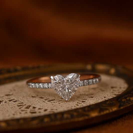 Romantic Heart Cut Moissanite Engagement Ring With Sparkling Pave Band, Elegant Design For Women