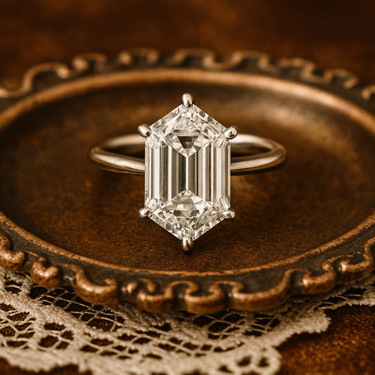 Diiro March Birthstone Hexagon Cut Moissanite Engagement Ring For Brides Featuring A Classic Solitaire Diamond Look Design