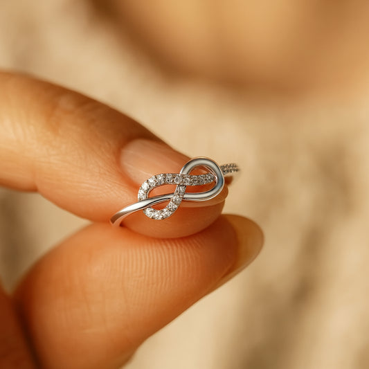 Infinity Knot Ring Moissanite Timeless Round Cut Promise Jewelry Set With Elegant Silver Band And Sparkling Gemstone Detailing