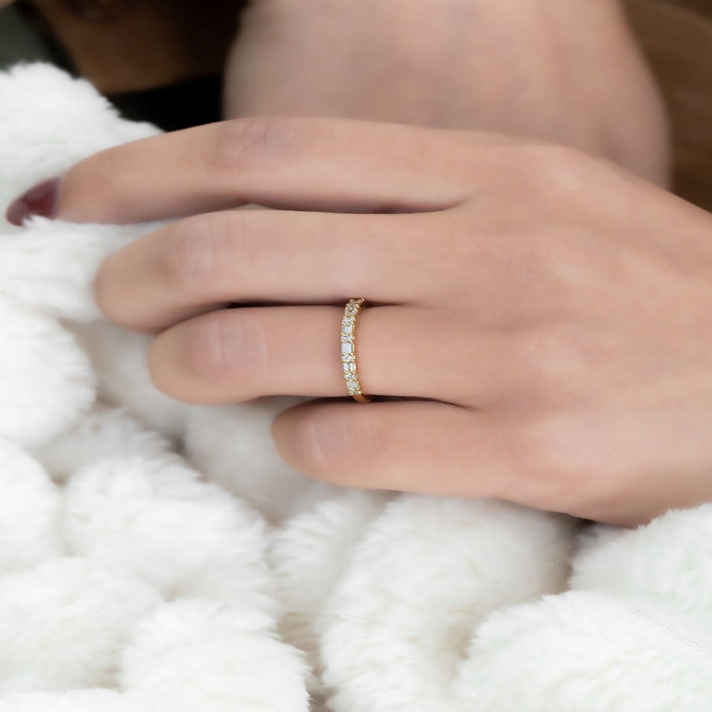 August Birthstone Baguette Ring, Moissanite Gold Stacking Band Fine Jewelry With Elegant Design