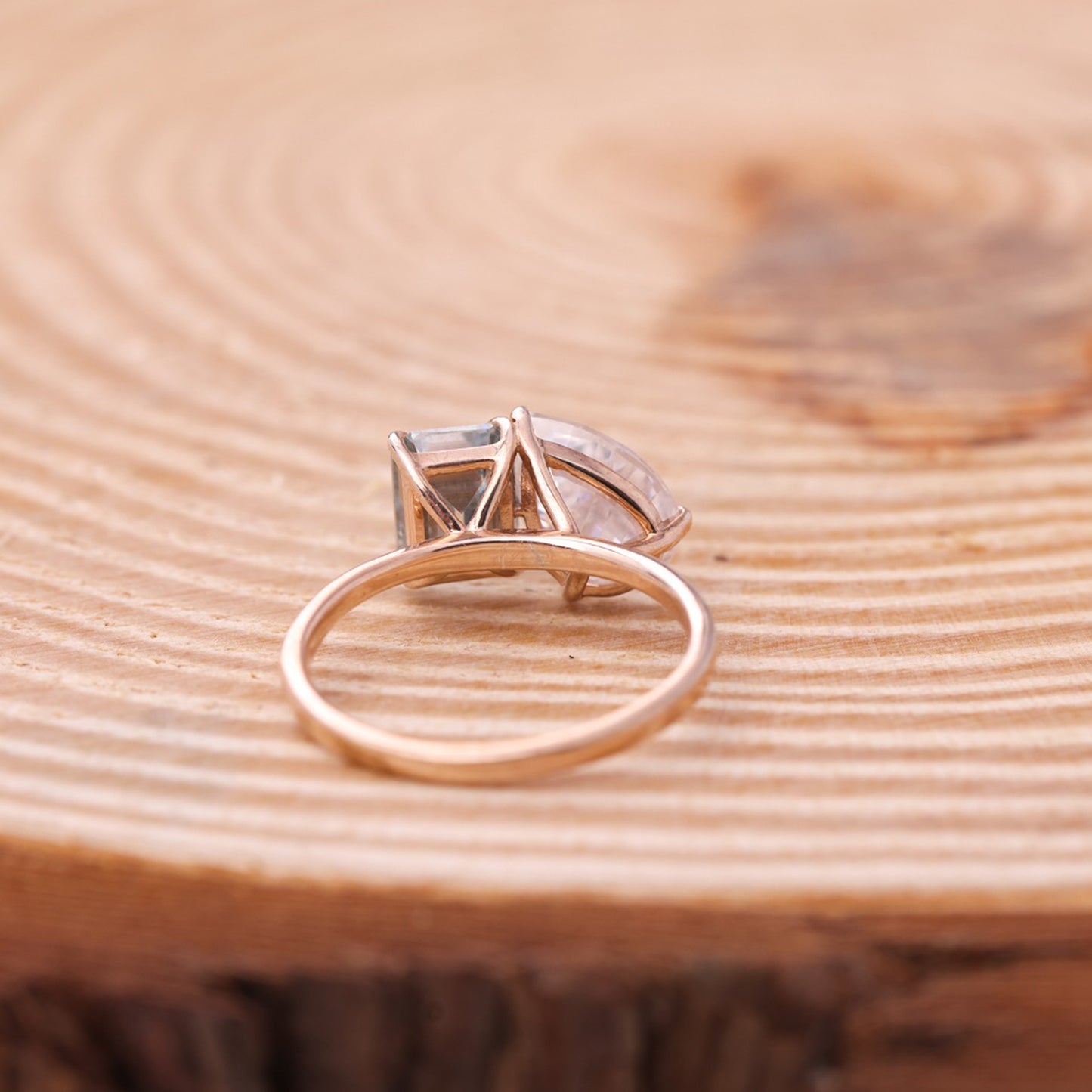 Elegant Toi Et Moi Ring, Pear & Emerald Moissanite Rose Gold Engagement Fine Jewelry