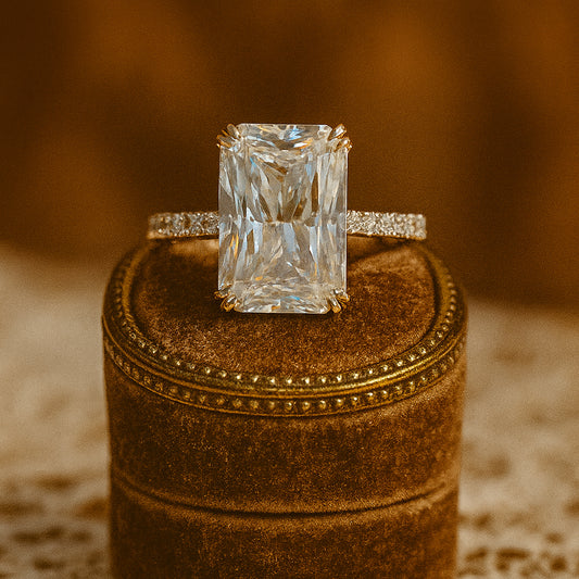 Rose Gold Emerald Ring Girlfriend Engagement Moissanite Bridal Anniversary Jewelry Gift Wedding Proposal Gemstone Love