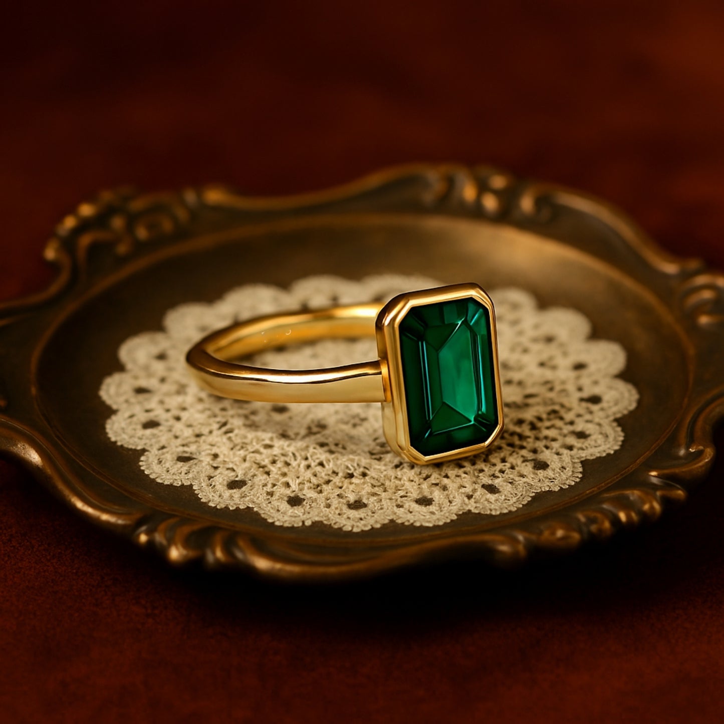 Emerald Cut Green Stone Birthstone Ring, Fine Gemstone Jewelry With Hall Of Mirrors Effect And Elegance