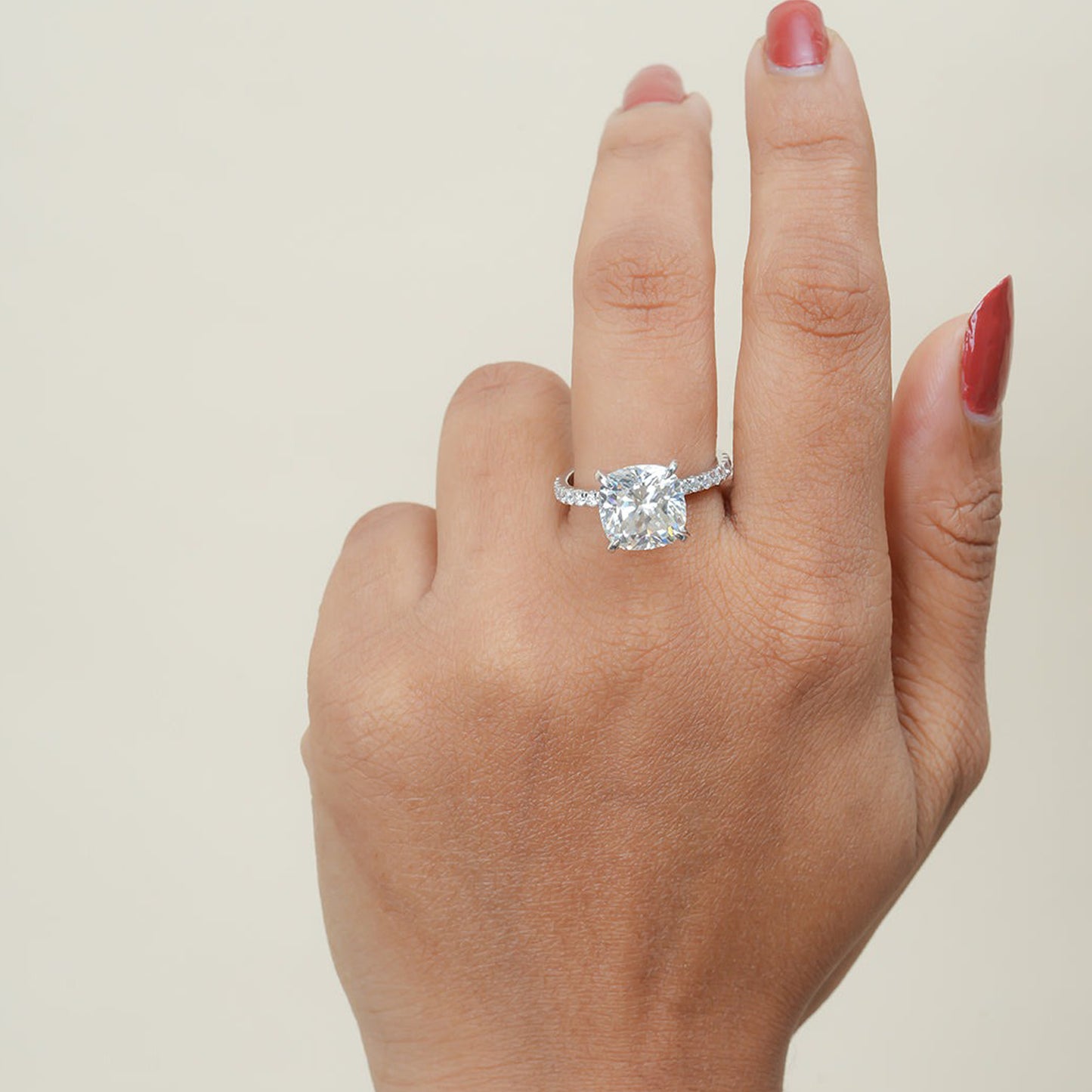 Engagement Cushion Cut Ring, Moissanite Pave Band 14K Gold Fine Jewelry With Timeless Appeal