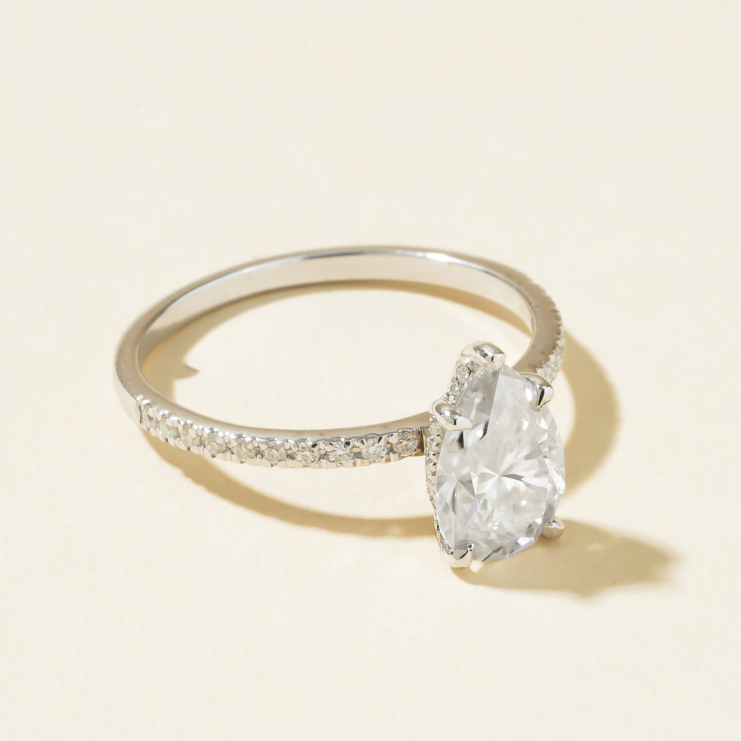 Solitaire Pear Moissanite Ring, Teardrop 1ct 10K White Gold Engagement Fine Jewelry