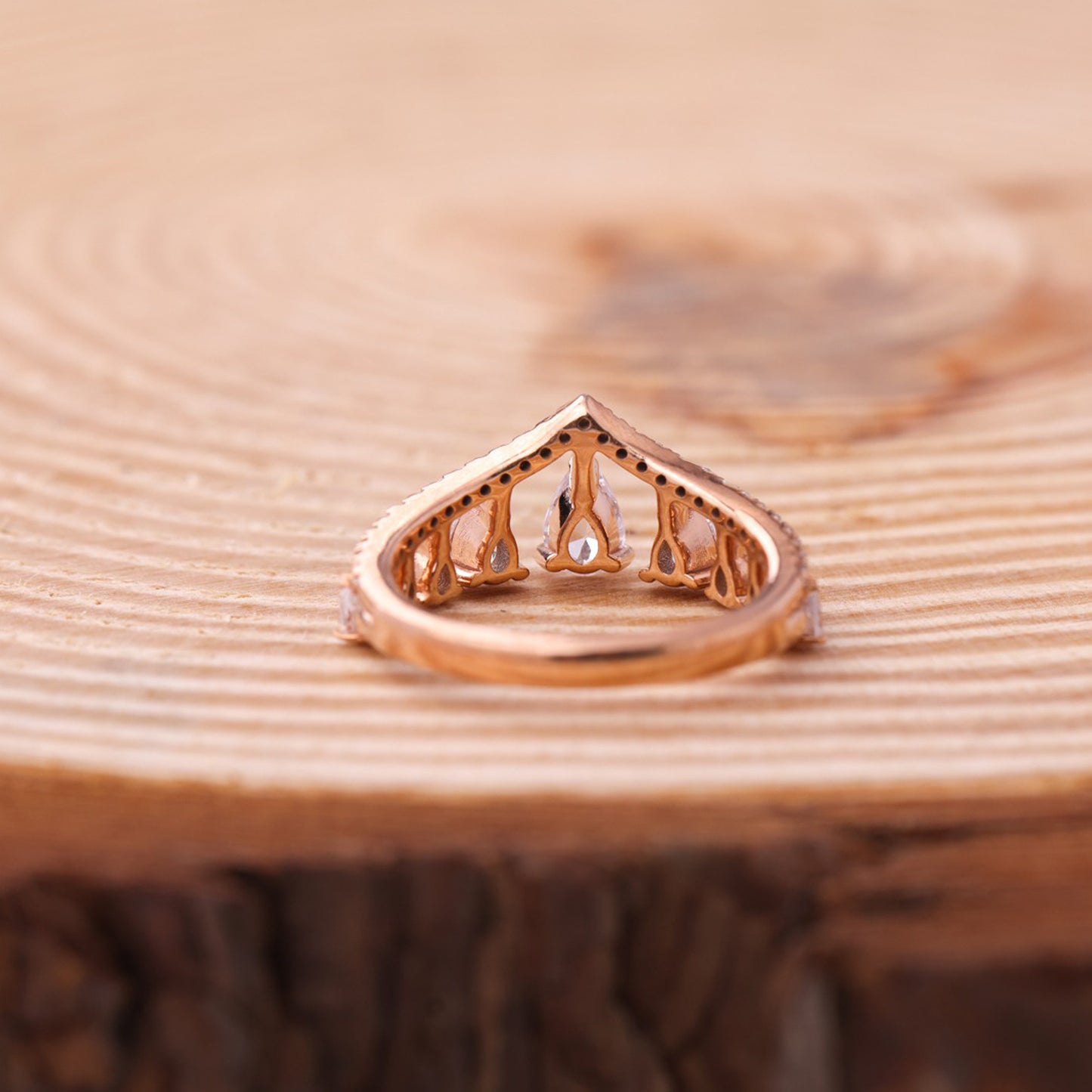 Elegant Pear Moissanite Ring, Cluster Rose Gold Engagement Fine Jewelry