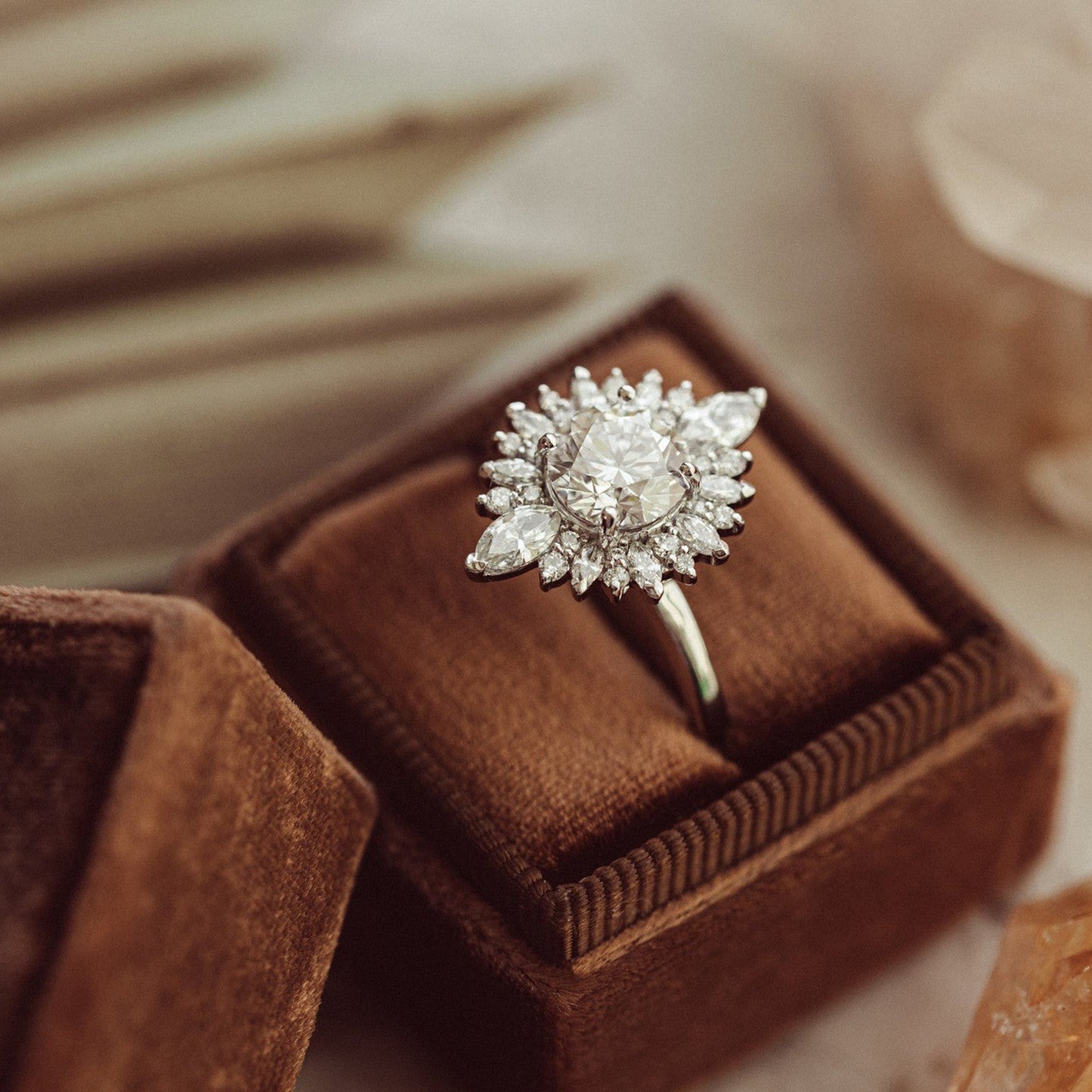Round Cut Moissanite Ring With Halo, Engagement Wedding Band Fine Jewelry And Yellow Gold Classic Style