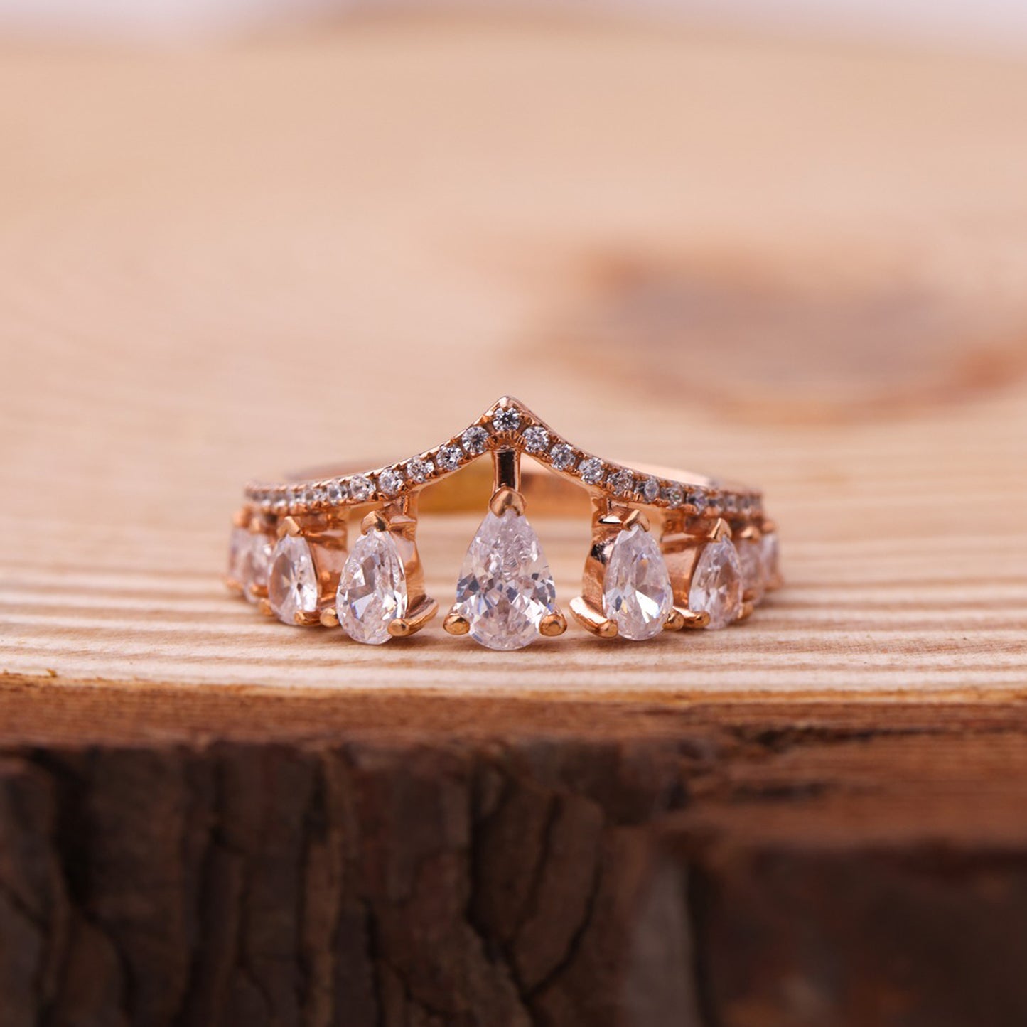 Engagement Pear Shaped Ring, Moissanite Cluster Rose Gold Fine Jewelry With Romance