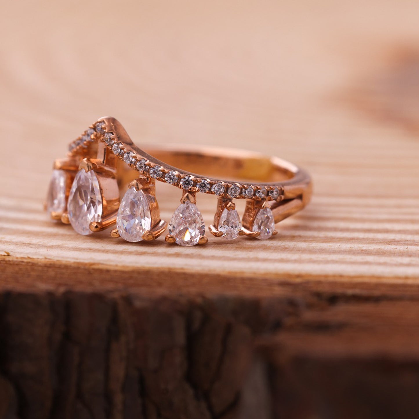 Pear Cluster Moissanite Ring, Rose Gold Engagement Fine Jewelry With Glamour