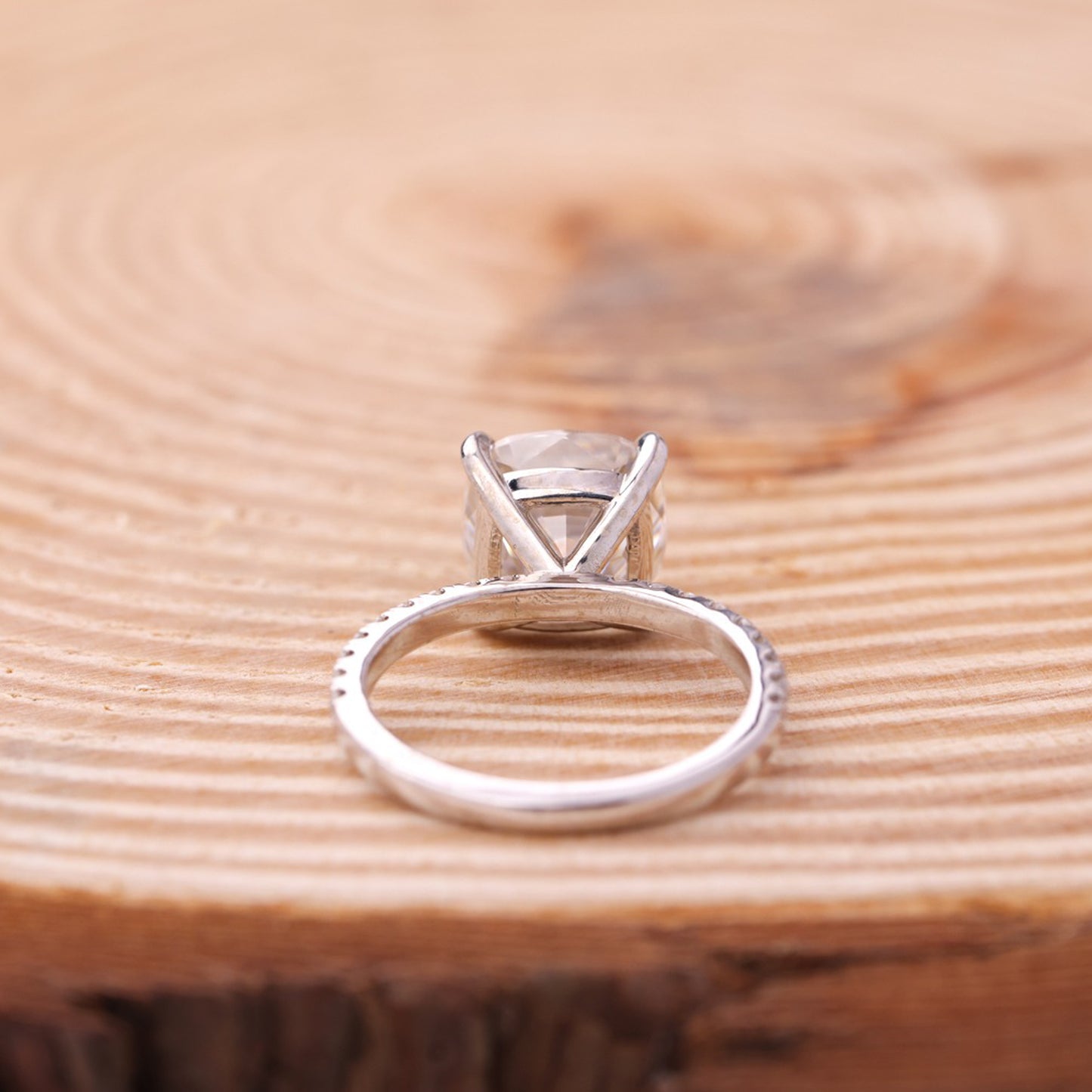 Cushion Cut 14K Gold Ring, Moissanite Pave Band Engagement Fine Jewelry With Romantic Style