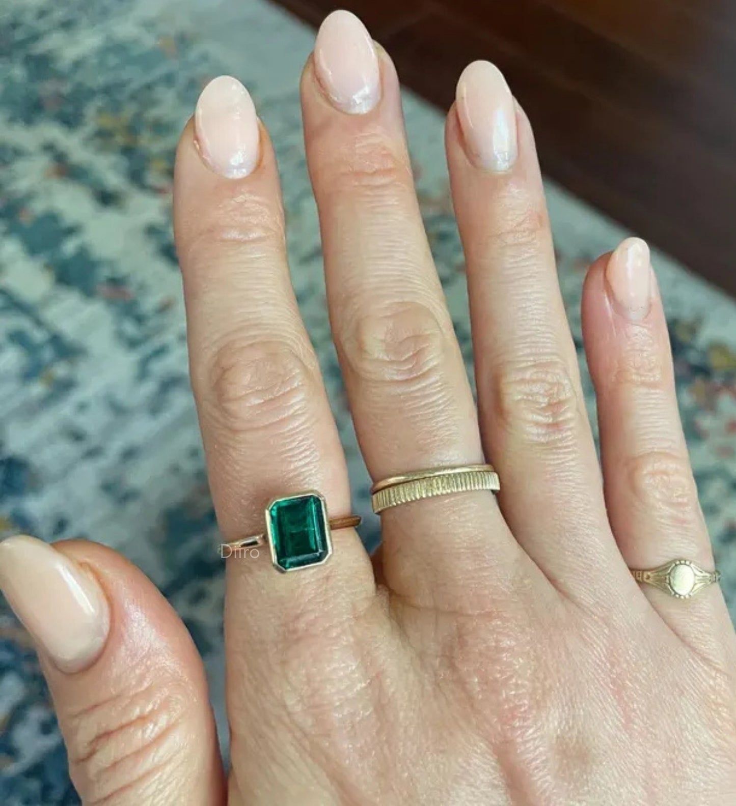 Emerald Cut Green Birthstone Ring, Fine Gemstone Jewelry With Yellow Gold Setting And Rich Green Color