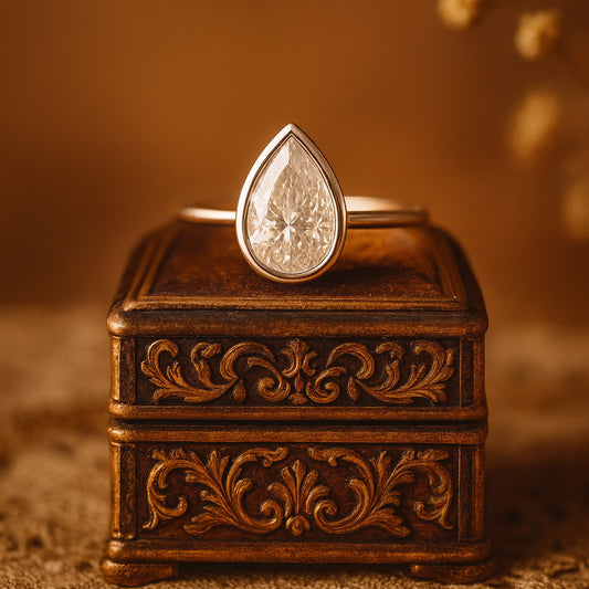 Elegant White Gold Pear Bezel Moissanite Ring For Ladies, Perfect Wedding Or Everyday Diamond Alternative