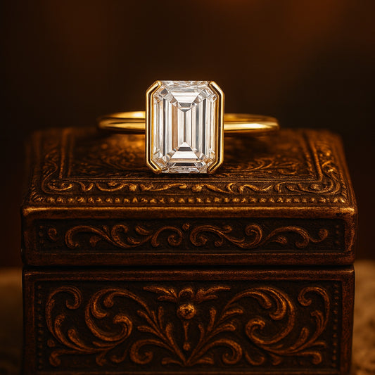 2 CT Emerald Cut Lab Diamond Bezel Ring in 18K Gold – Minimalist Engagement Jewelry