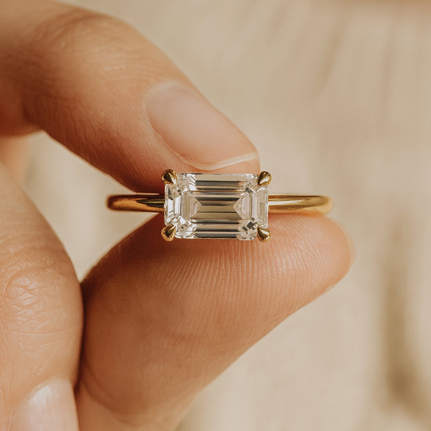 Emerald Cut Diamond Solitaire Ring in Gold Prong Setting – Art Deco Inspired Bridal Jewelry by Diiro
