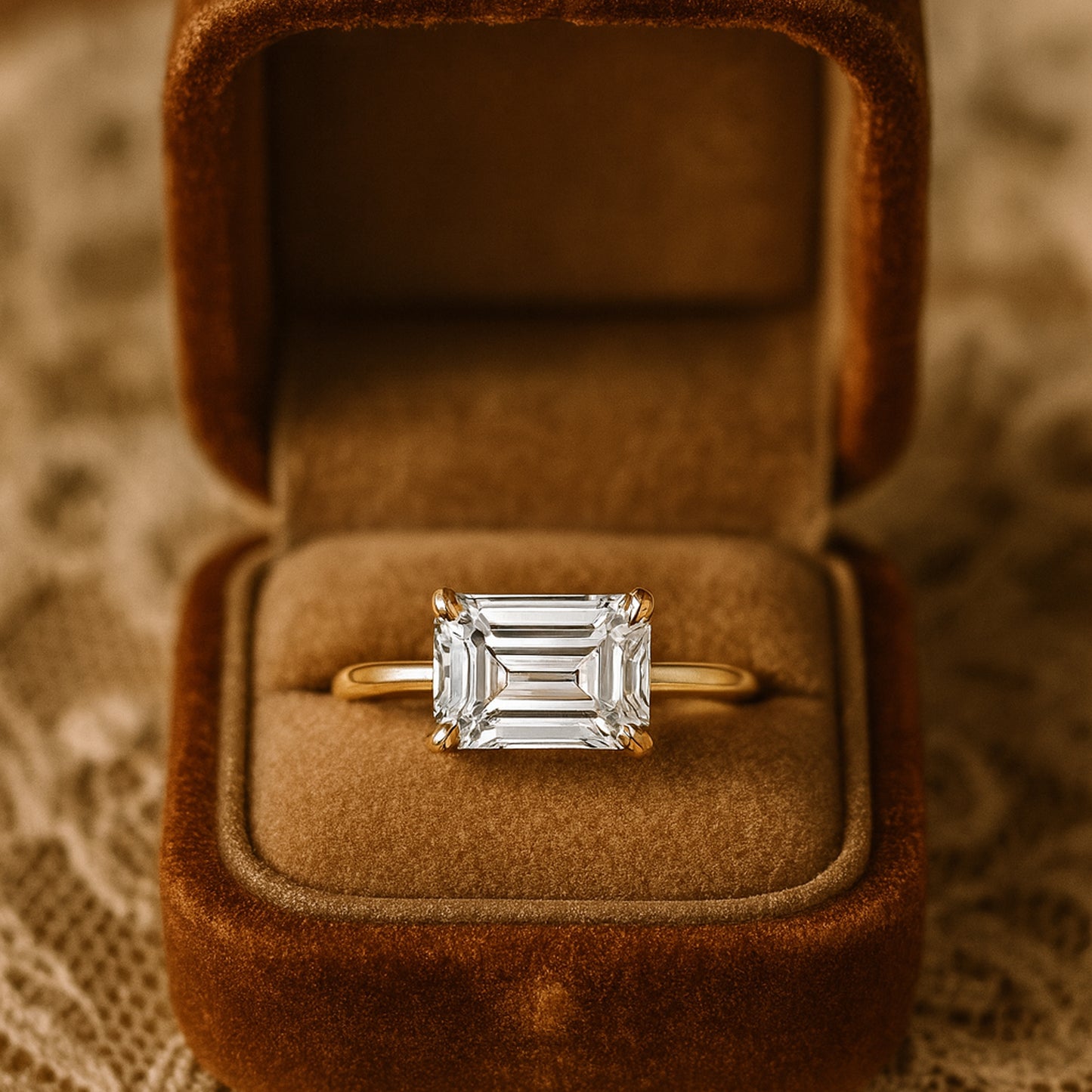 18K Gold Horizontal Emerald-Cut Diamond Ring | Minimalist Fine Jewelry by Diiro, Elegant Engagement & Anniversary Gift for Women