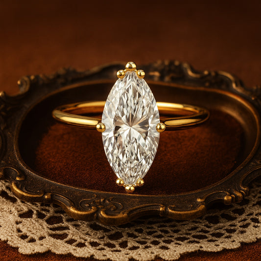 Luxury 18K Gold Marquise-Cut Diamond Solitaire Ring | Brilliant Fine Jewelry by Diiro, Elegant Engagement & Fashion Ring for Women