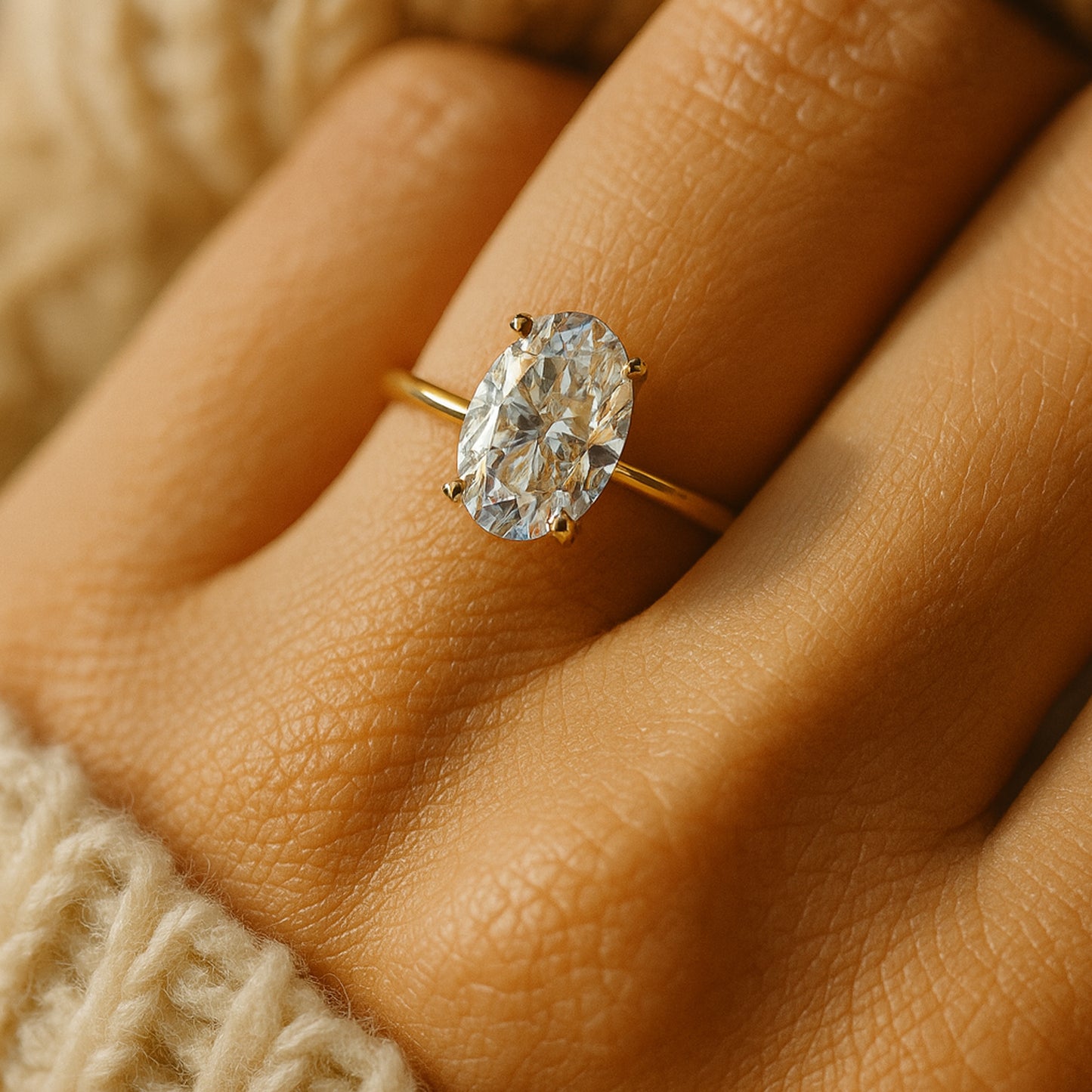 Gold Oval Moissanite Ring With Diamond-Like Fire, A Beautiful Choice For Engagement, Promise, Or Anniversary Gift.
