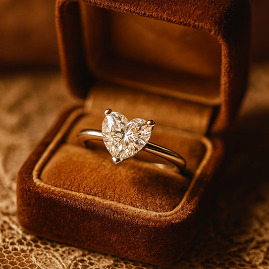 Elegant Heart Shape Moissanite Solitaire Engagement Ring With Diamond-Like Sparkle And Timeless Romantic Design.