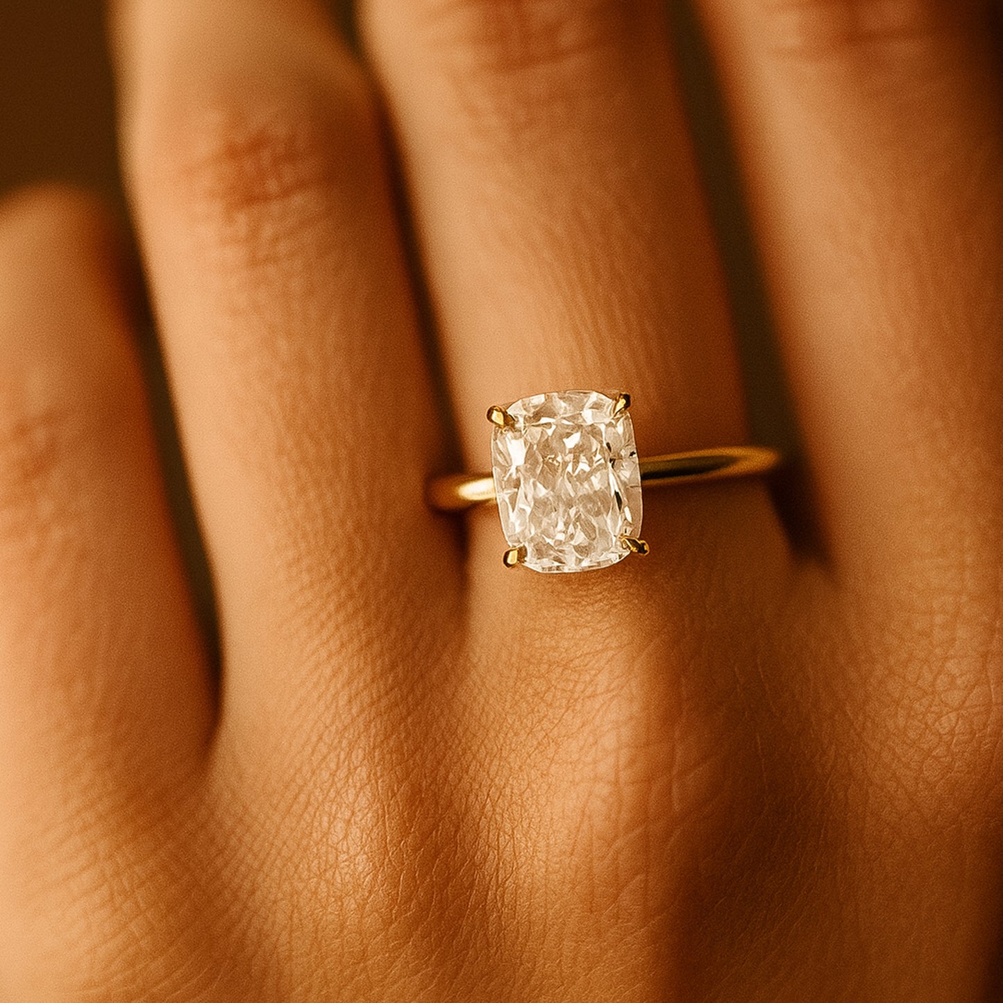 Timeless Cushion Cut Moissanite Solitaire Ring 10K Yellow Gold Wedding Band With Diamond Alternative Sparkle