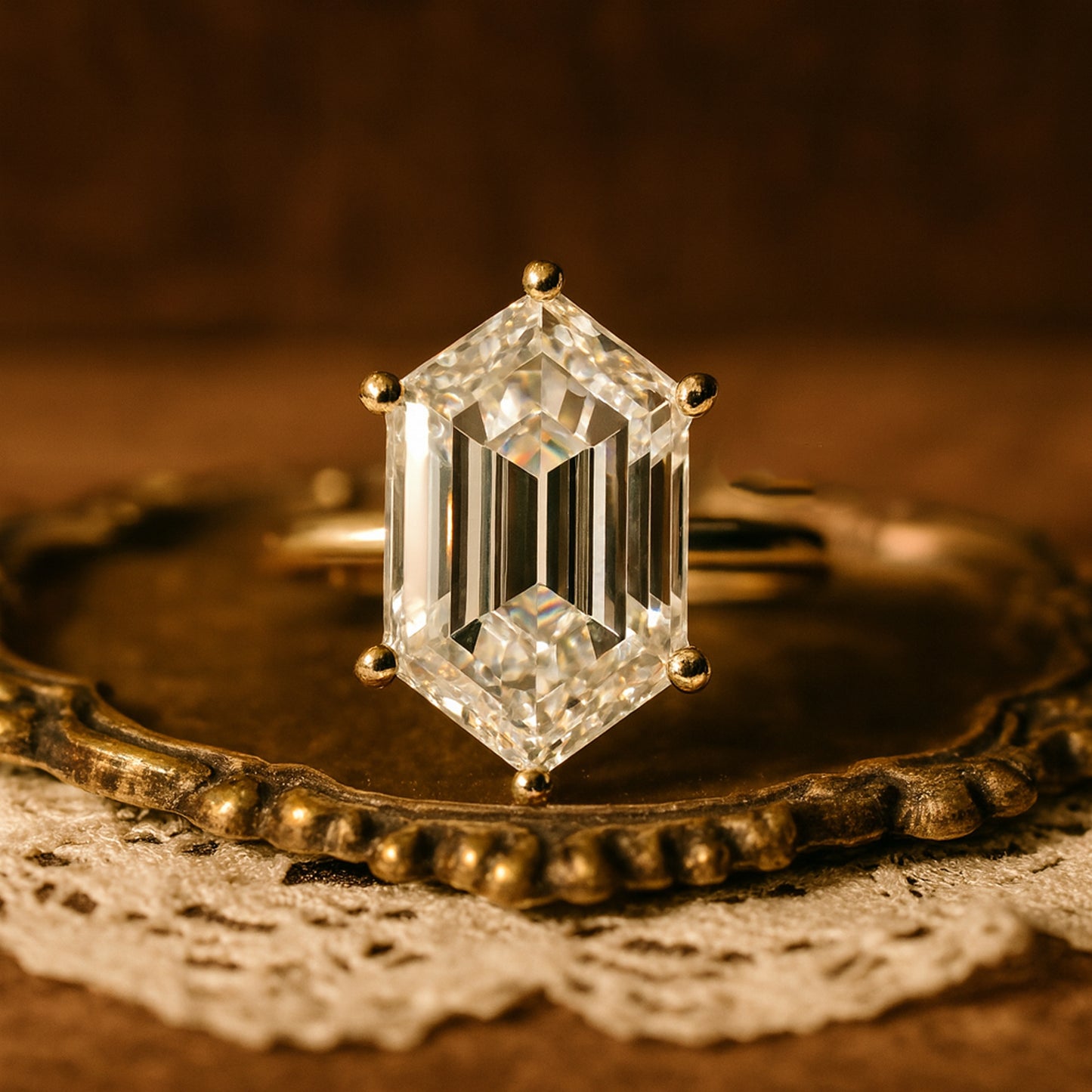 Elegant March Birthstone Hexagon Cut Moissanite Ring Perfect For Proposal And Wedding With Diamond Like Brilliance