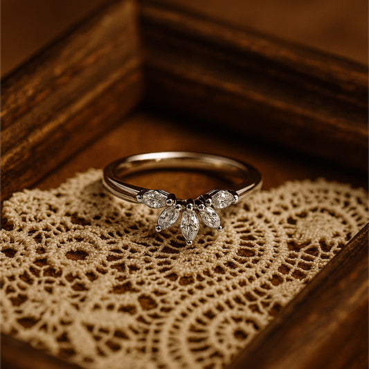 Marquise Cut Diamond Leaf Ring In White Gold For Women