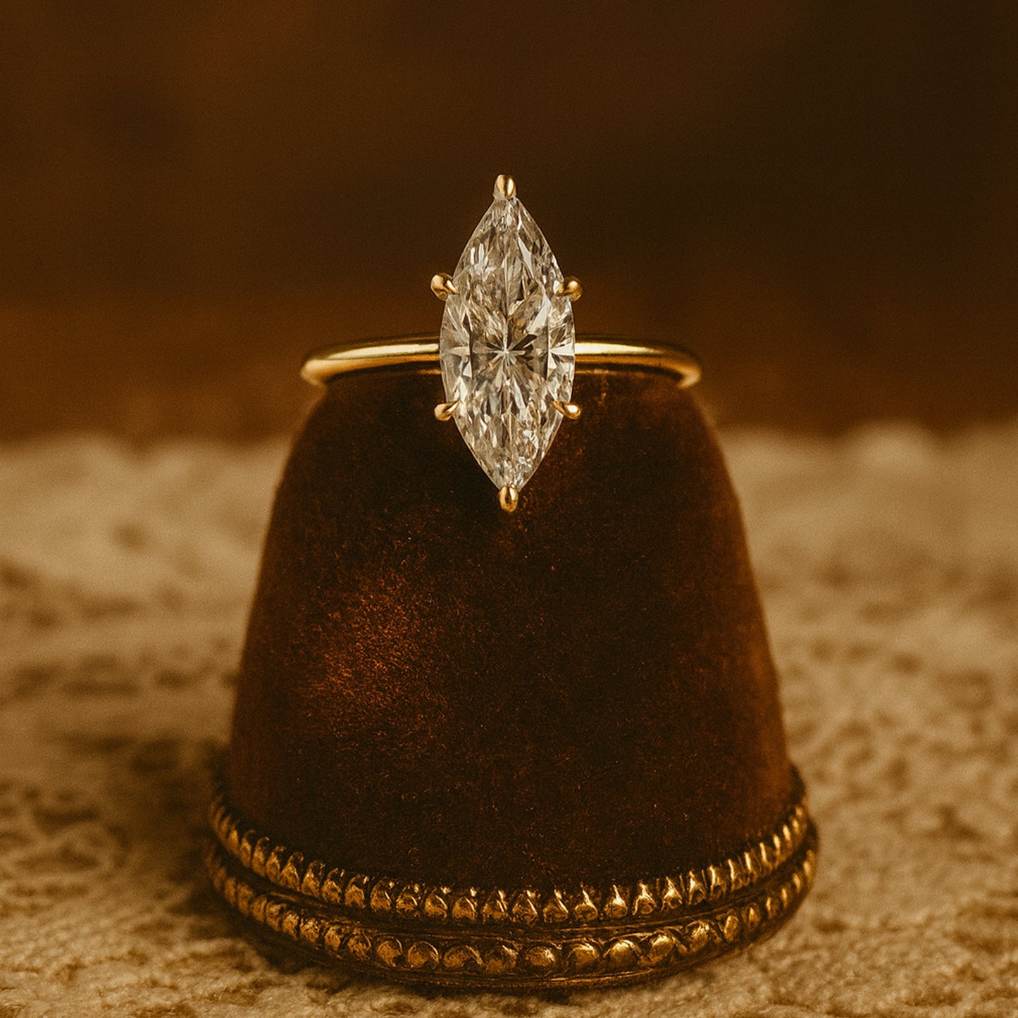 Women's Engagement Ring Featuring A Marquise Cut Moissanite Stone, Elegant Gold Band For Brides And Anniversary Gift.