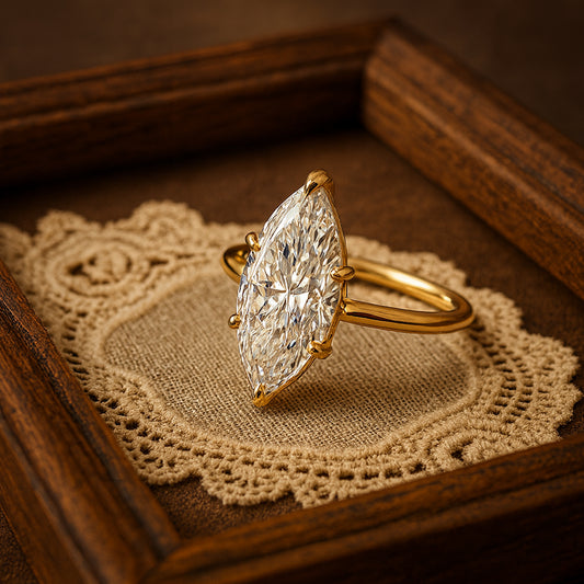 1 CT Marquise Cut Lab Diamond Solitaire Ring In 14K Yellow Gold - Diiro Engagement Jewelry