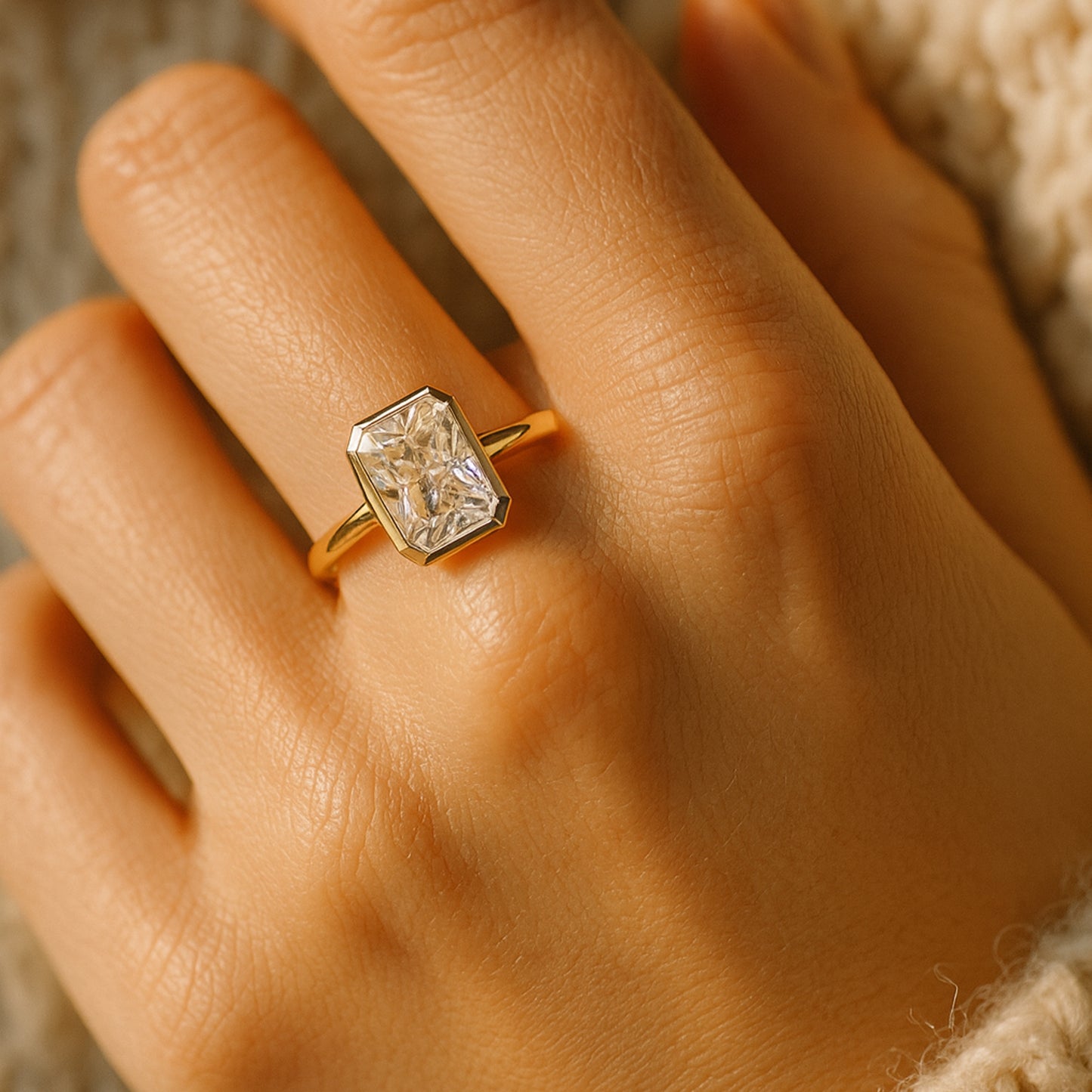 Birthstone Sep Emerald Cut Moissanite Solitaire 10K Rose Gold Bezel Rings