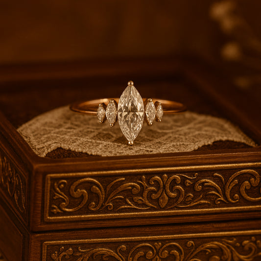 Wedding Band Five Stone Marquise Cut Ring Bridal Anniversary Jewelry Gift Love Engagement Gemstone