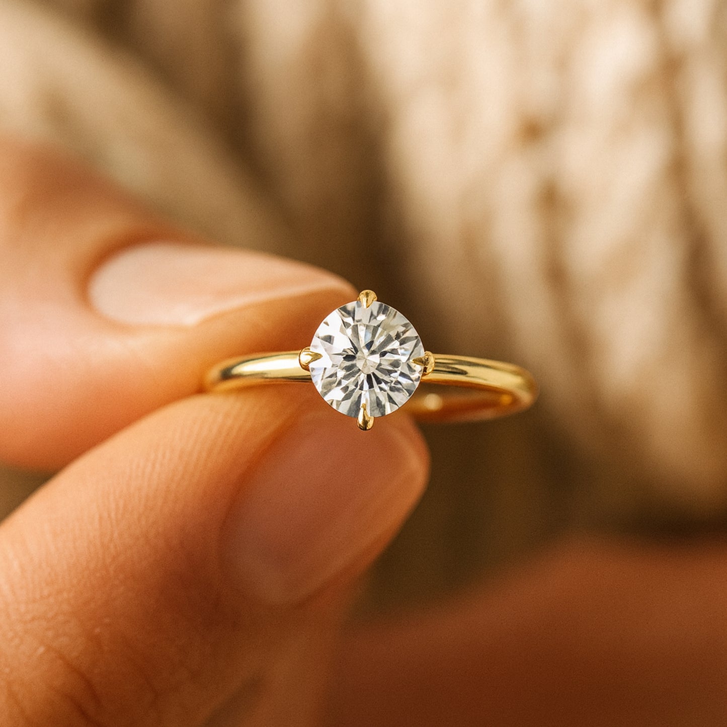 Diiro 18K Yellow Gold Round Cut Diamond Engagement Ring On Vintage Plate
