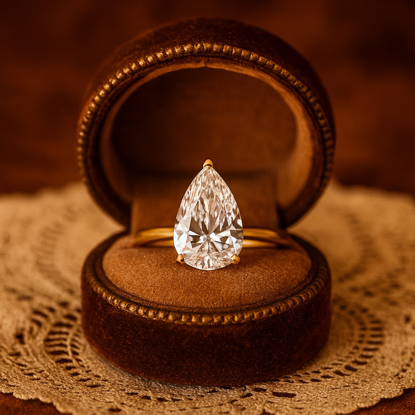 1 Carat Pear Cut Moissanite Ring For Brides Showcasing Diamond Brilliance And Minimal Gold Band.