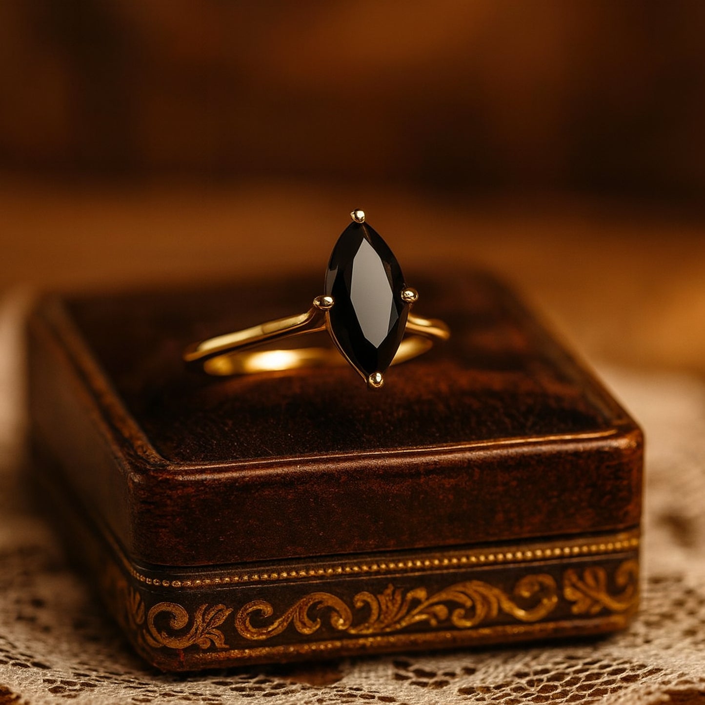 Diamond Ring Marquise Cut Black Sapphire Color Wedding Rings