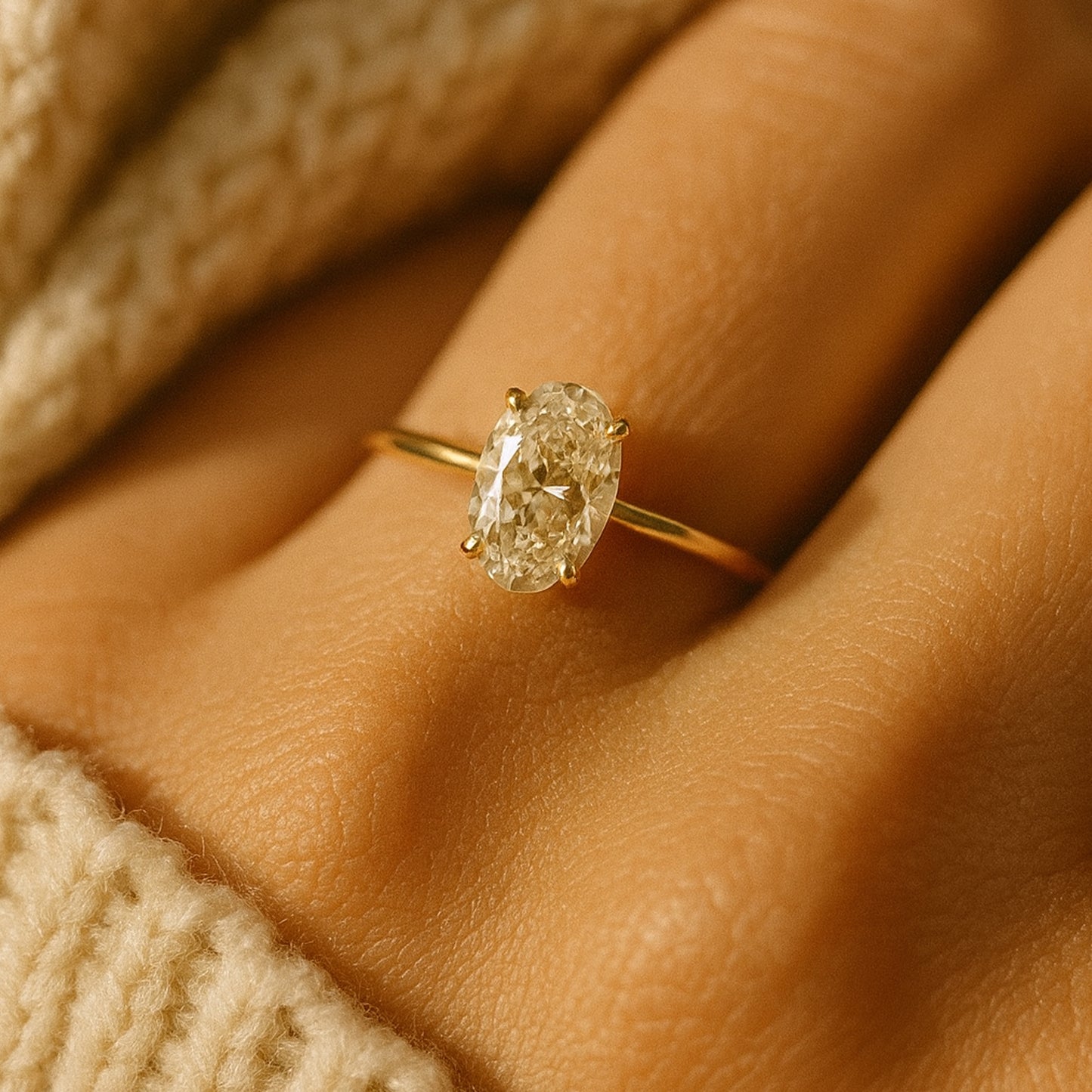 Beautiful Oval Cut Moissanite Solitaire Ring For Brides Designed With Delicate Gold Band And Diamond-Like Sparkle