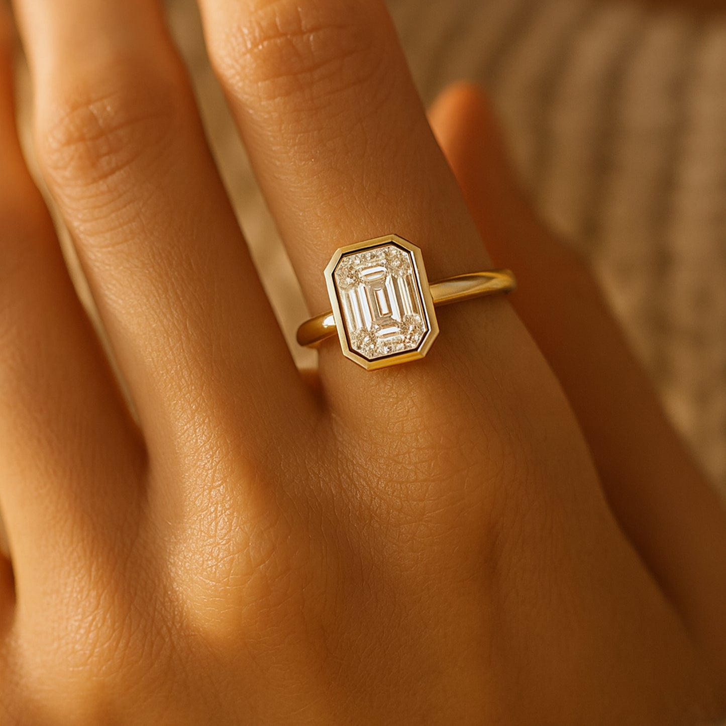 Sophisticated Moissanite Solitaire Ring With Emerald Cut Stone, Bezel Setting Adds A Contemporary Touch