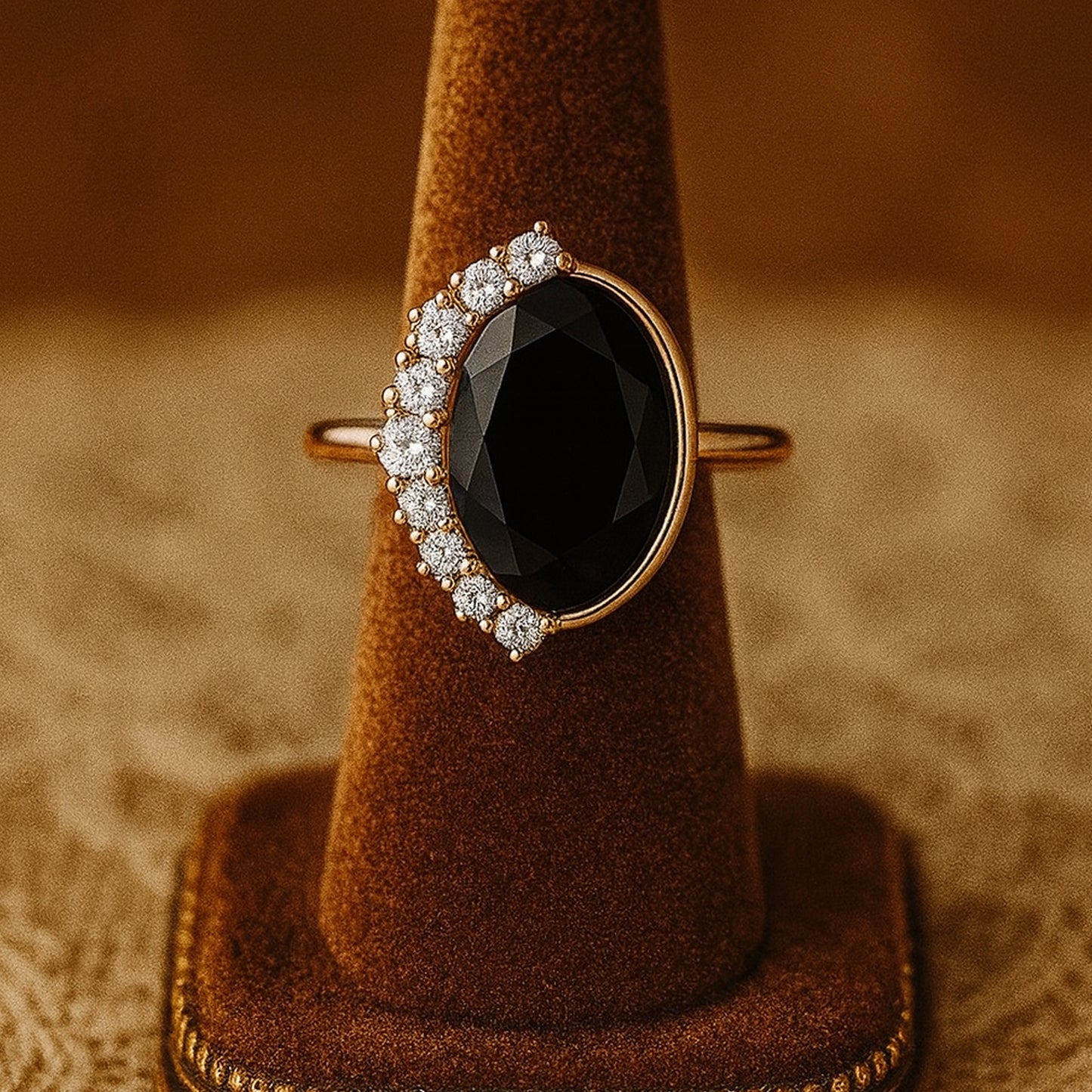 Trendy Gold Ring With Oval Black Onyx Chic Fine Jewelry for Women
