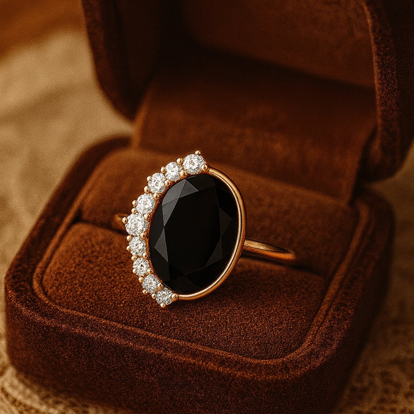 Trendy Gold Ring With Oval Black Onyx Chic Fine Jewelry for Women