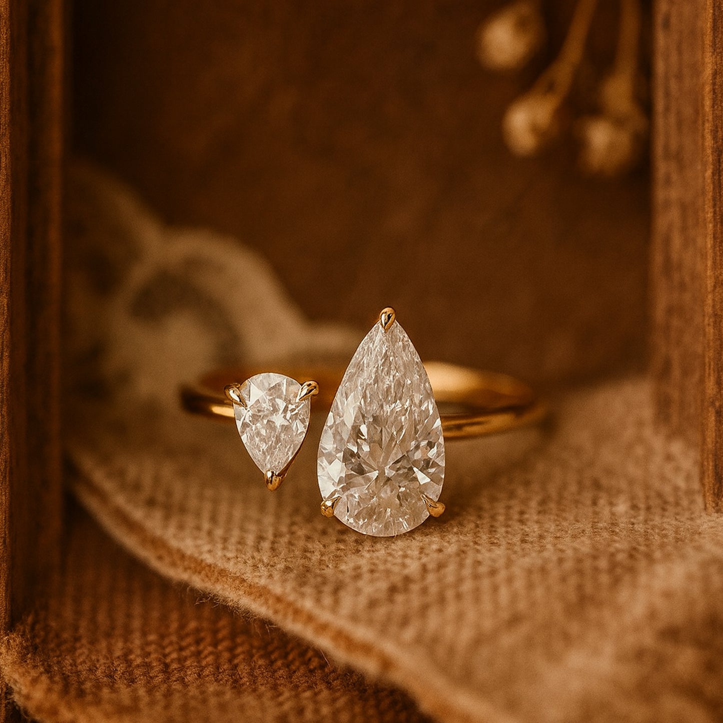 Luxury Toi Et Moi Ring Featuring Two Pear Cut Moissanite Stones In Dual Prong Setting With Elegant Diamond Inspired Brilliance