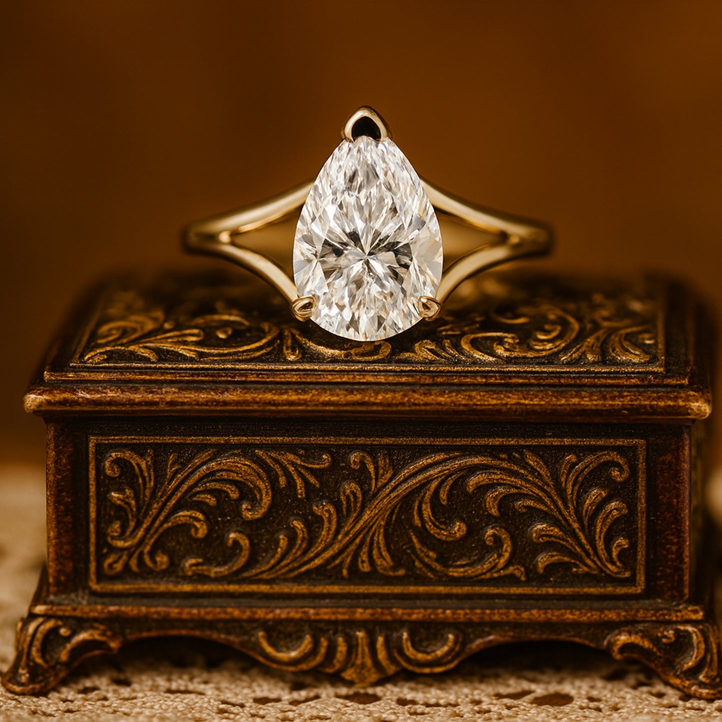Teardrop Cut Moissanite Bridal Ring With Classic Solitaire Design Offering Diamond-Like Brilliance